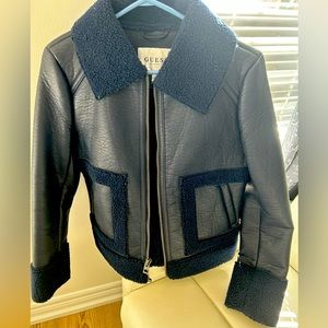 Guess Rebecca Faux -Leather jacket size small, color blue navy